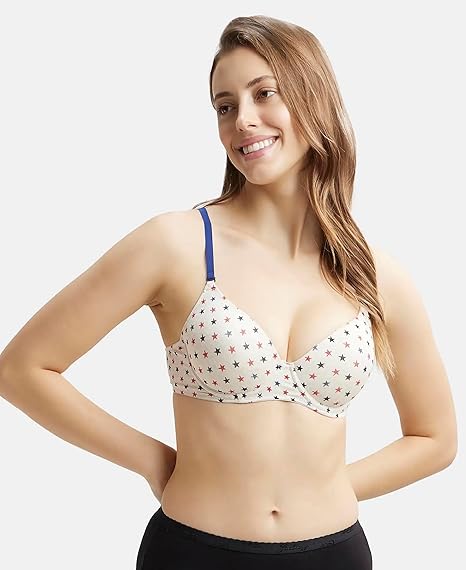 Jockey UL50 Women’s Underwired Padded Cotton T-Shirt Bra – Medium Coverage with Detachable Straps